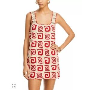 RHODE Goldie Dress Crochet Square Swirl Mini Pink Red Sleeveless Knit Sz Large